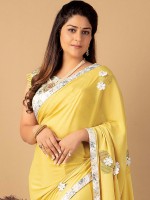 Yellow Fancy Dyed Digital Print Saree